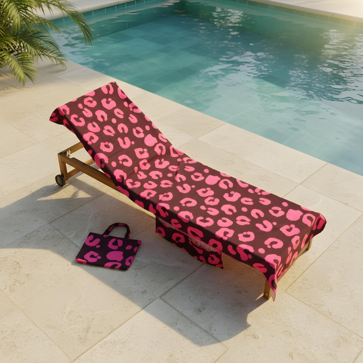 OHS Abstract Leopard Print Beach Towel in a Bag - Burgundy>