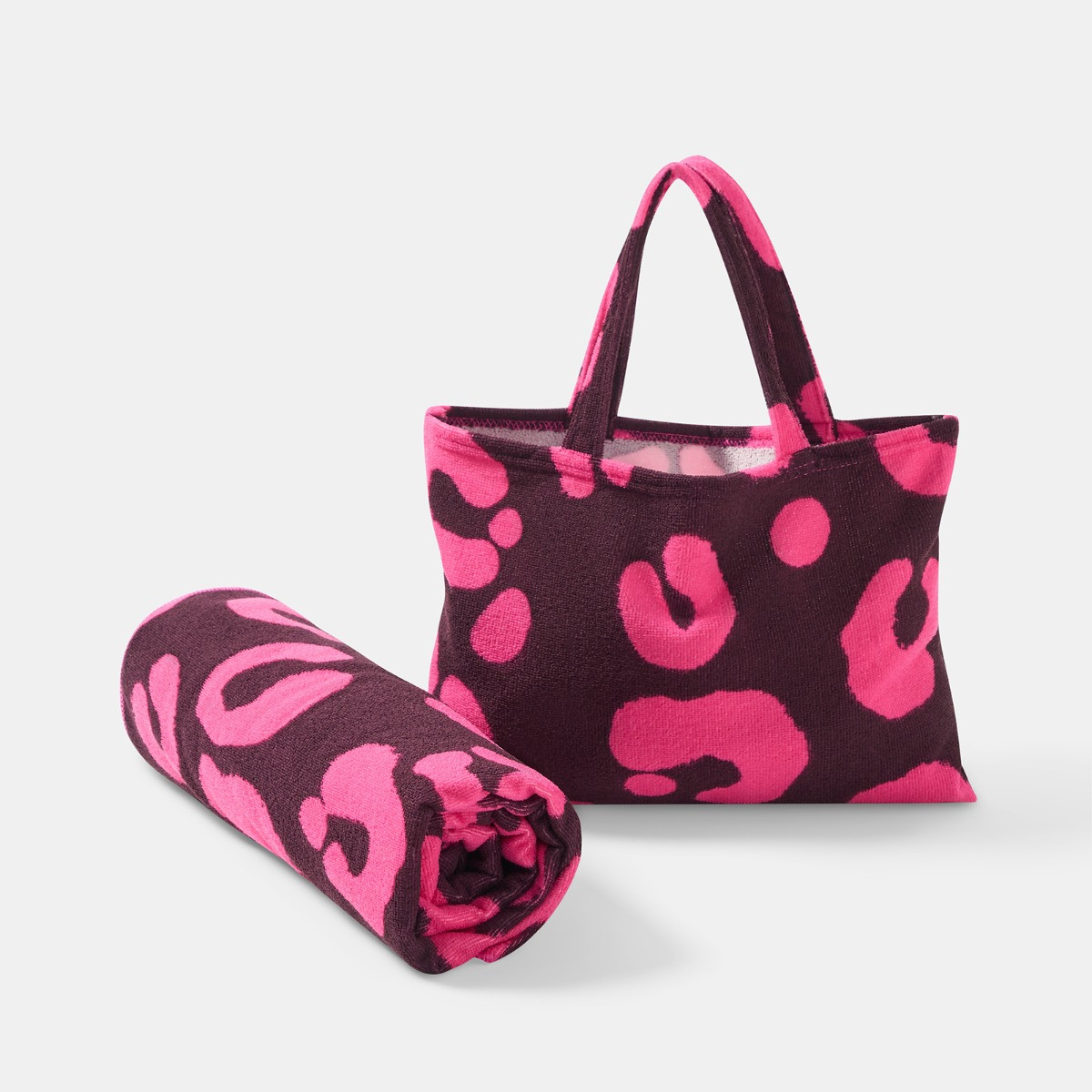 OHS Abstract Leopard Print Beach Towel in a Bag - Burgundy>