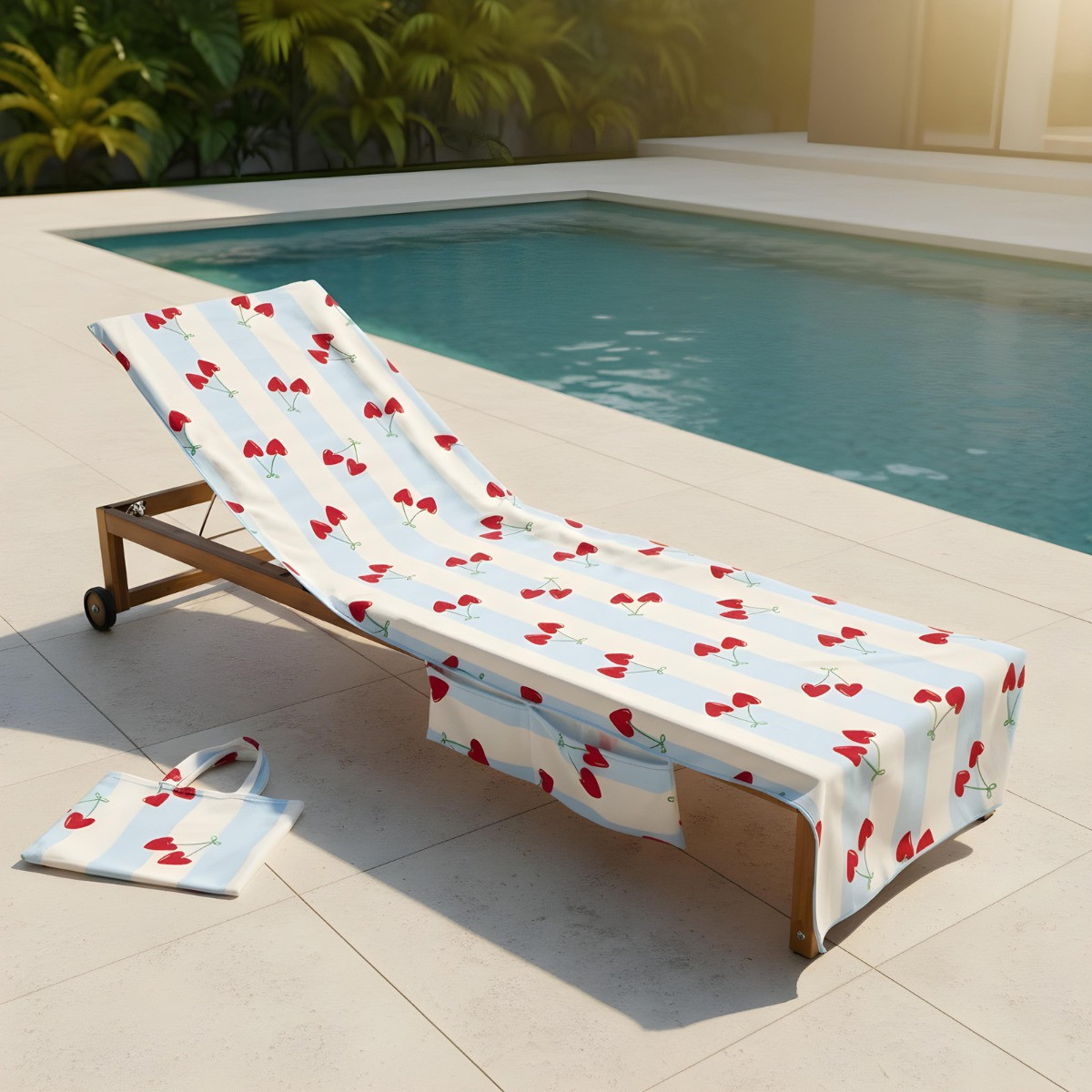 OHS Heart Cherries Beach Towel in a Bag - Blue>