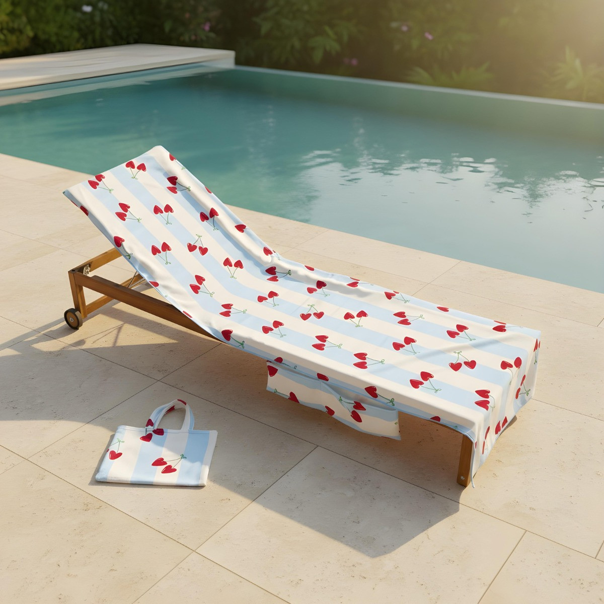 OHS Heart Cherries Beach Towel in a Bag - Blue>