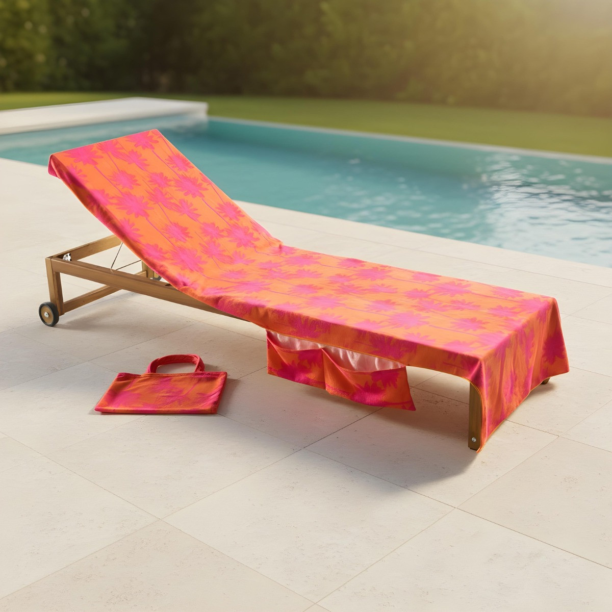 OHS Palm Tree Beach Towel in a Bag - Orange>