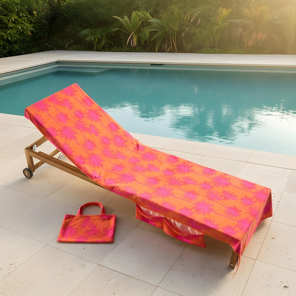 OHS Palm Tree Beach Towel in a Bag - Orange>