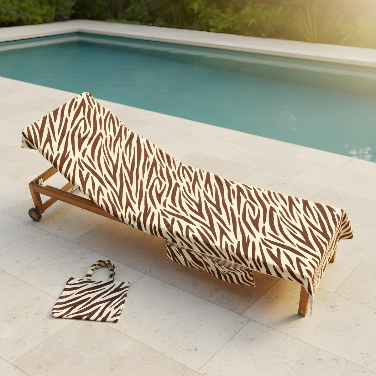 OHS Zebra Beach Towel in a Bag - Brown>