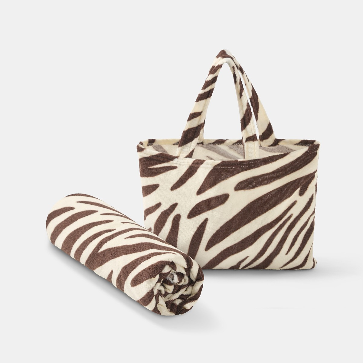 OHS Zebra Beach Towel in a Bag - Brown>