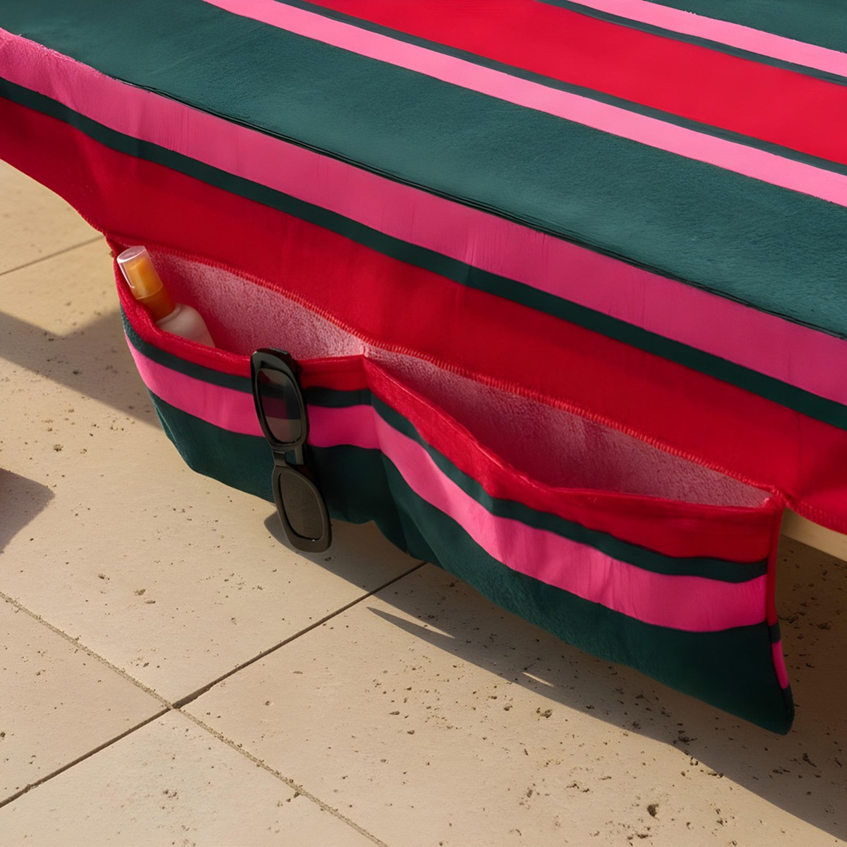 OHS Stripe Beach Towel in a Bag - Green/Red>