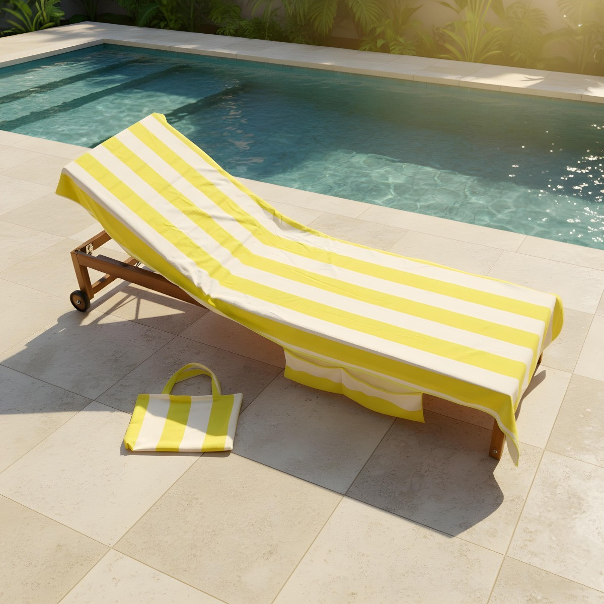 OHS Vertical Stripe Beach Towel in a Bag - Yellow>