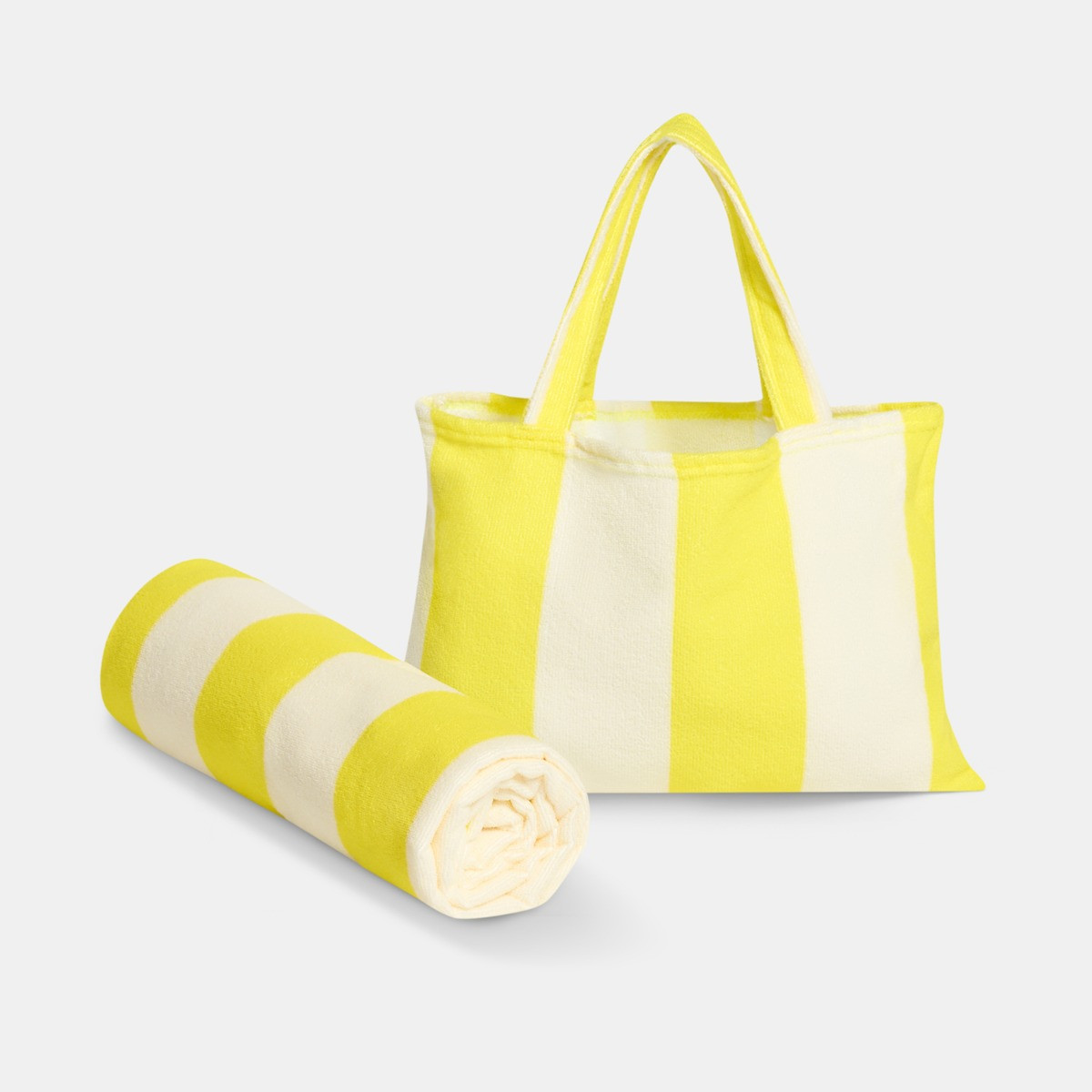 OHS Vertical Stripe Beach Towel in a Bag - Yellow>