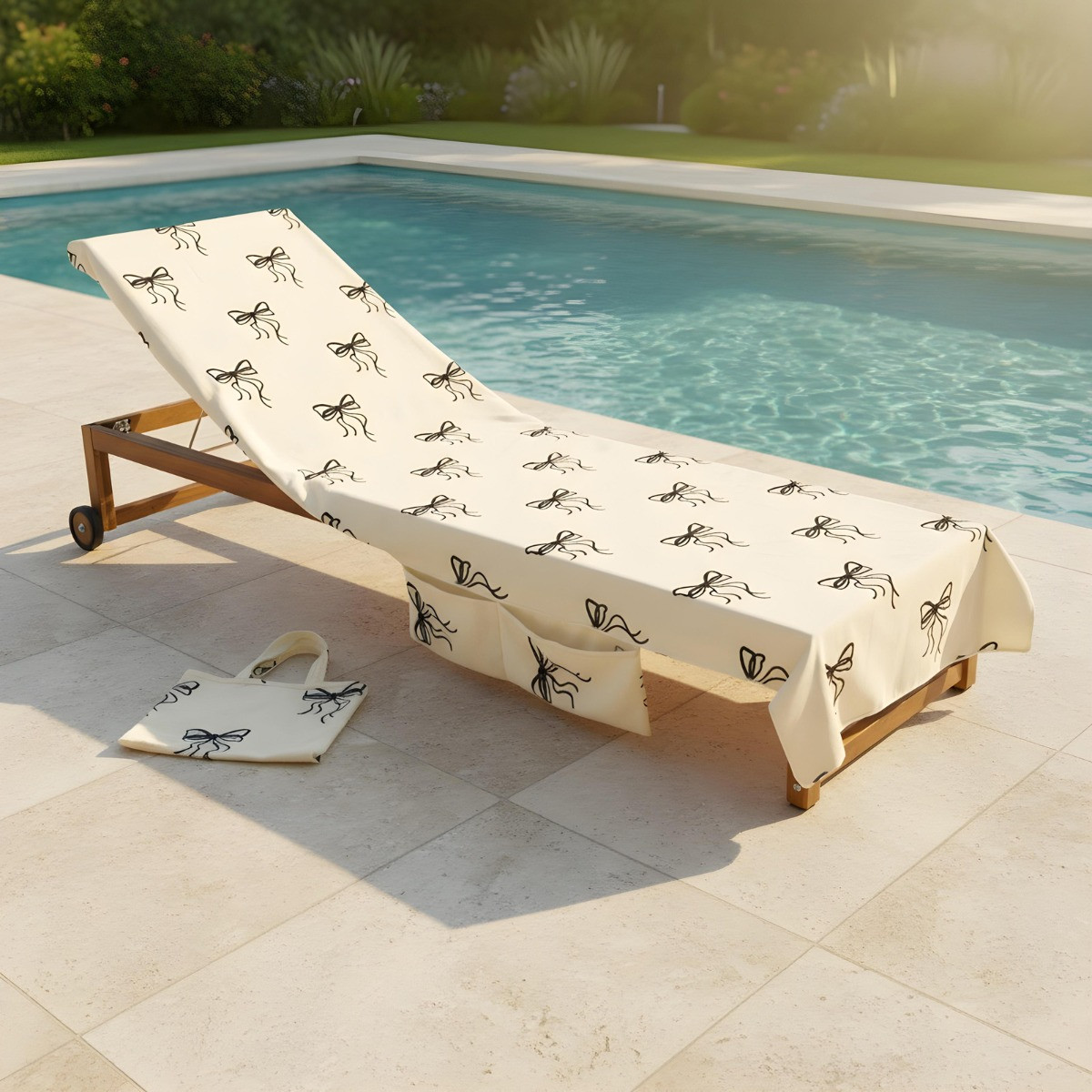 OHS Bow Print Beach Towel in a Bag - Monochrome>