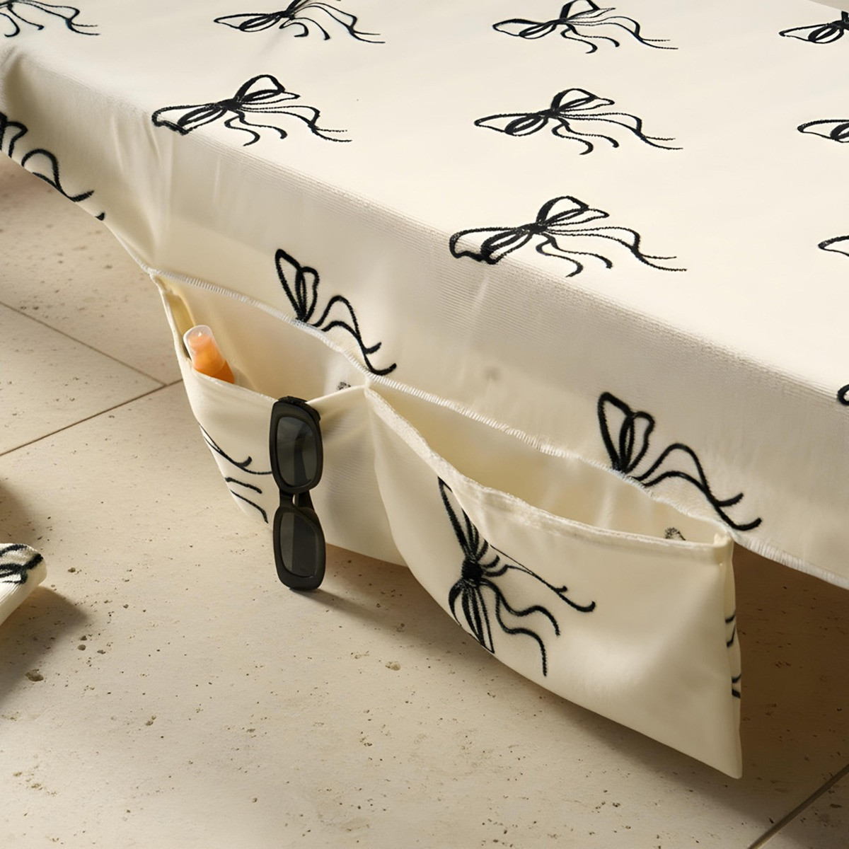 OHS Bow Print Beach Towel in a Bag - Monochrome>