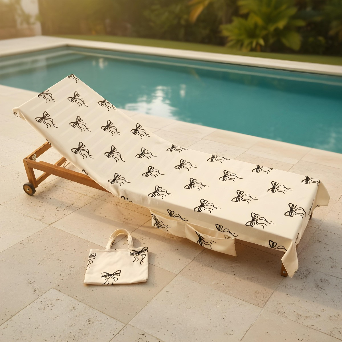 OHS Bow Print Beach Towel in a Bag - Monochrome>