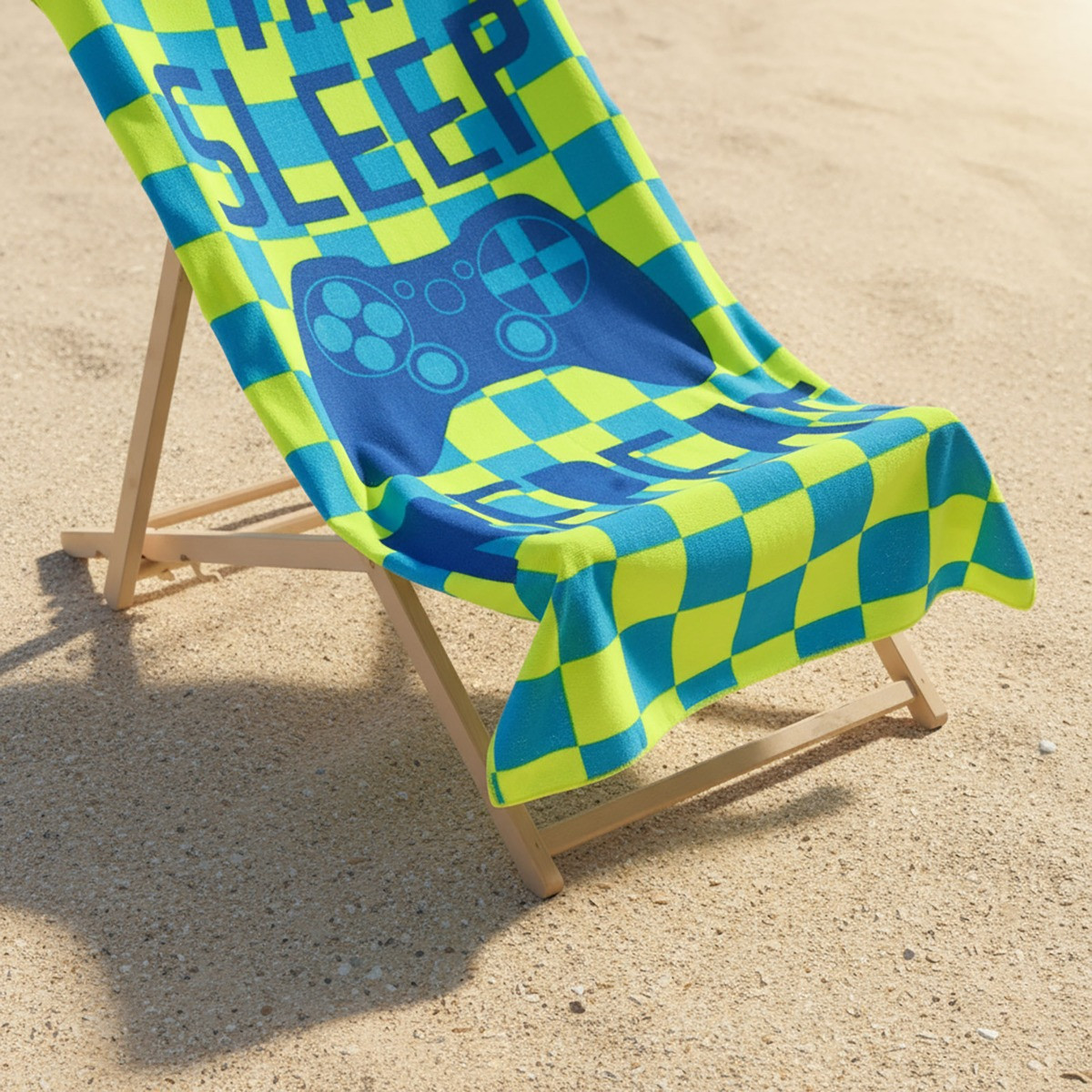 OHS Eat Sleep Game Slogan Beach Towel - Neon>