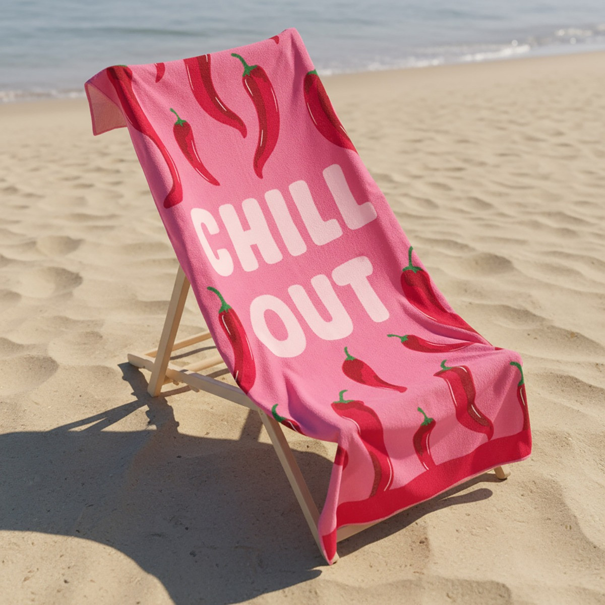 OHS Chill Out Slogan Beach Towel - Pink>