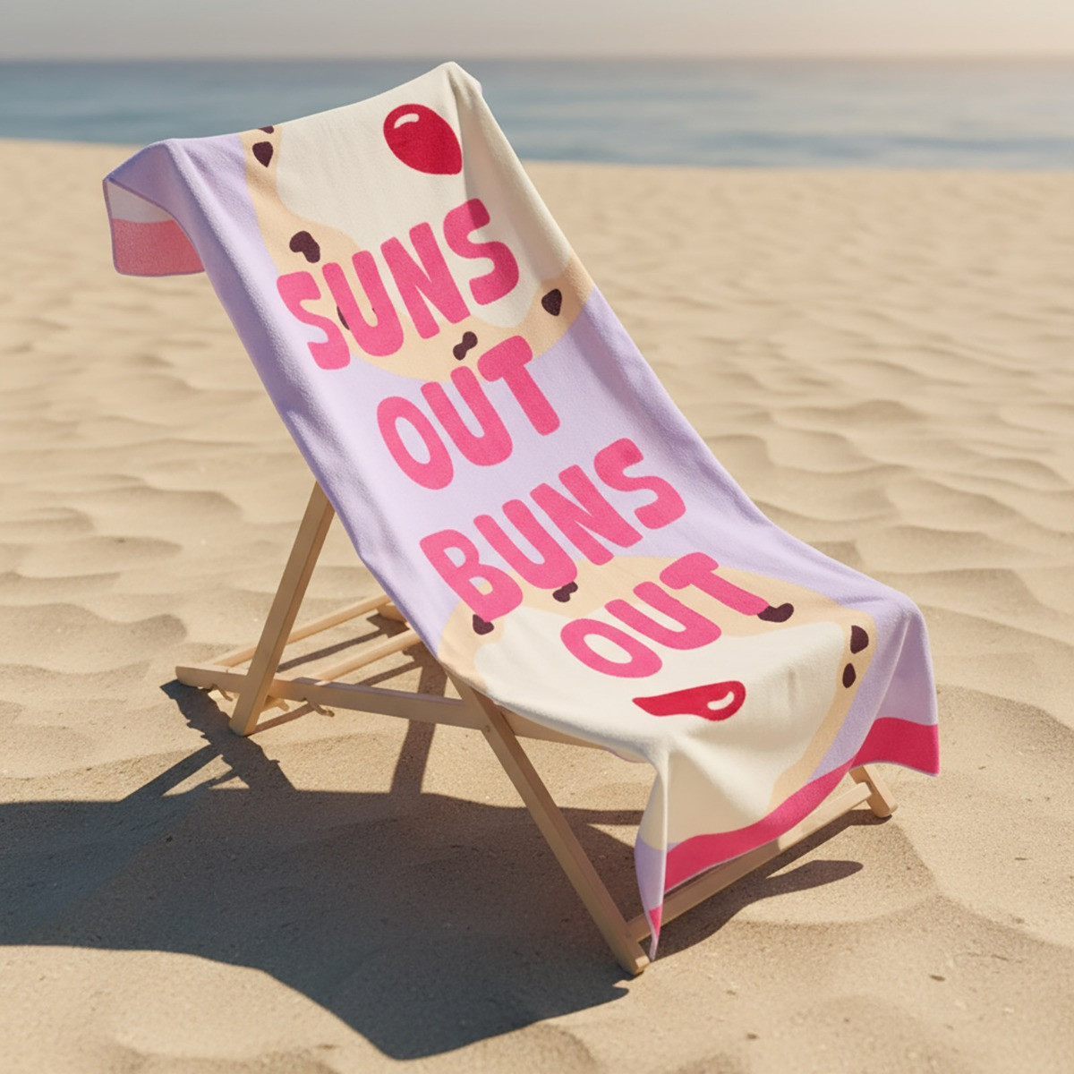 OHS Suns Out Buns Out Slogan Beach Towel - Lilac>