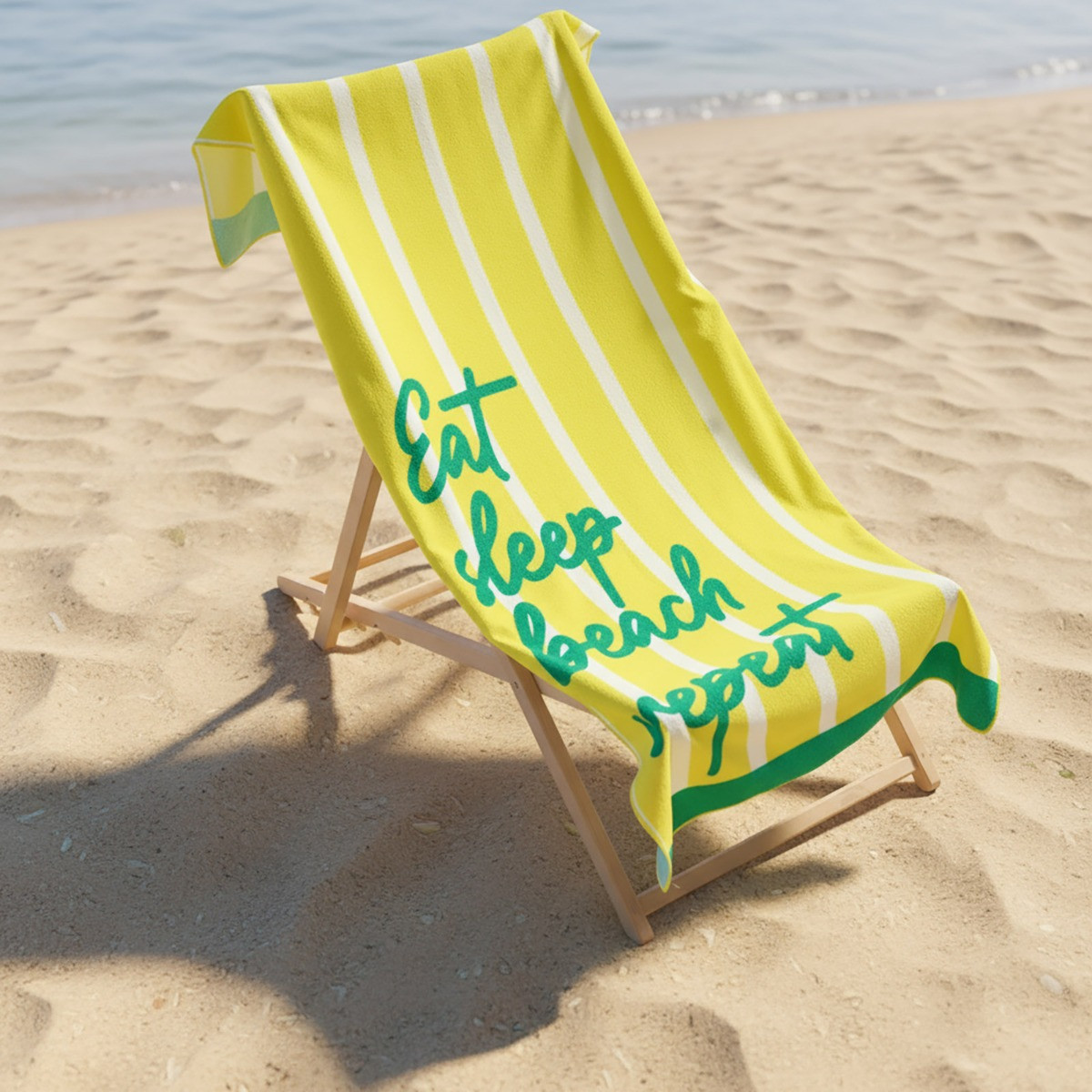 OHS Eat Sleep Beach Slogan Beach Towel - Yellow>