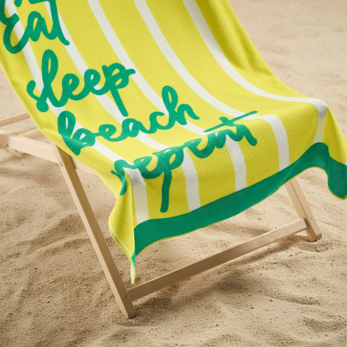 OHS Eat Sleep Beach Slogan Beach Towel - Yellow>
