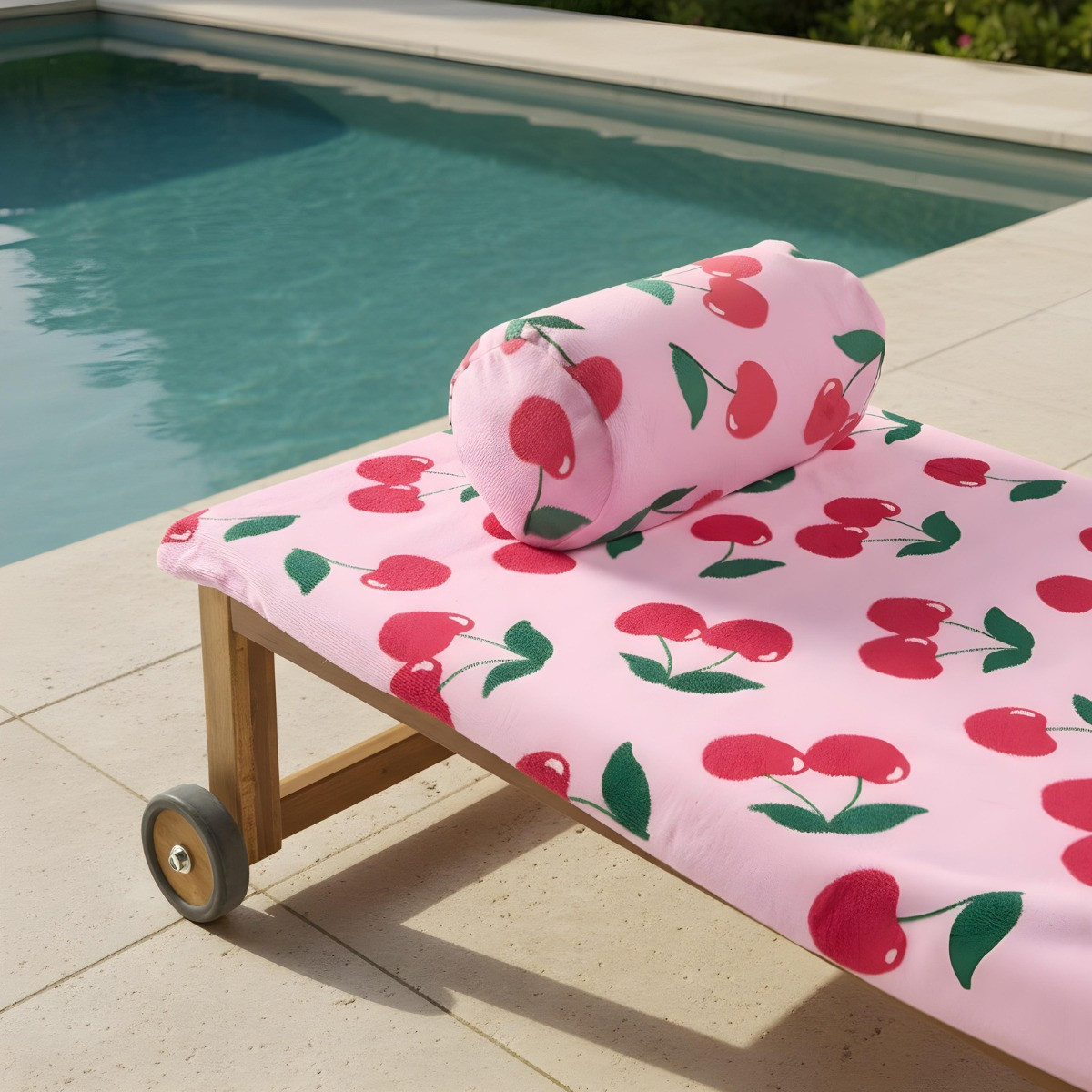 OHS Cherry Print Inflatable Beach Bolster Pillow - Pink>