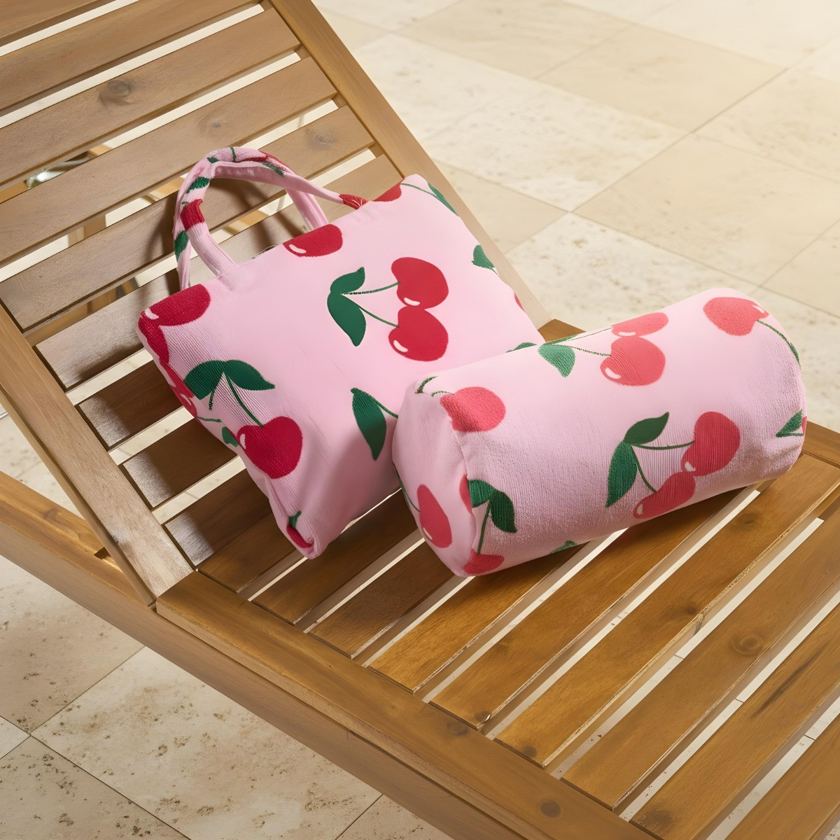 OHS Cherry Print Inflatable Beach Bolster Pillow - Pink>