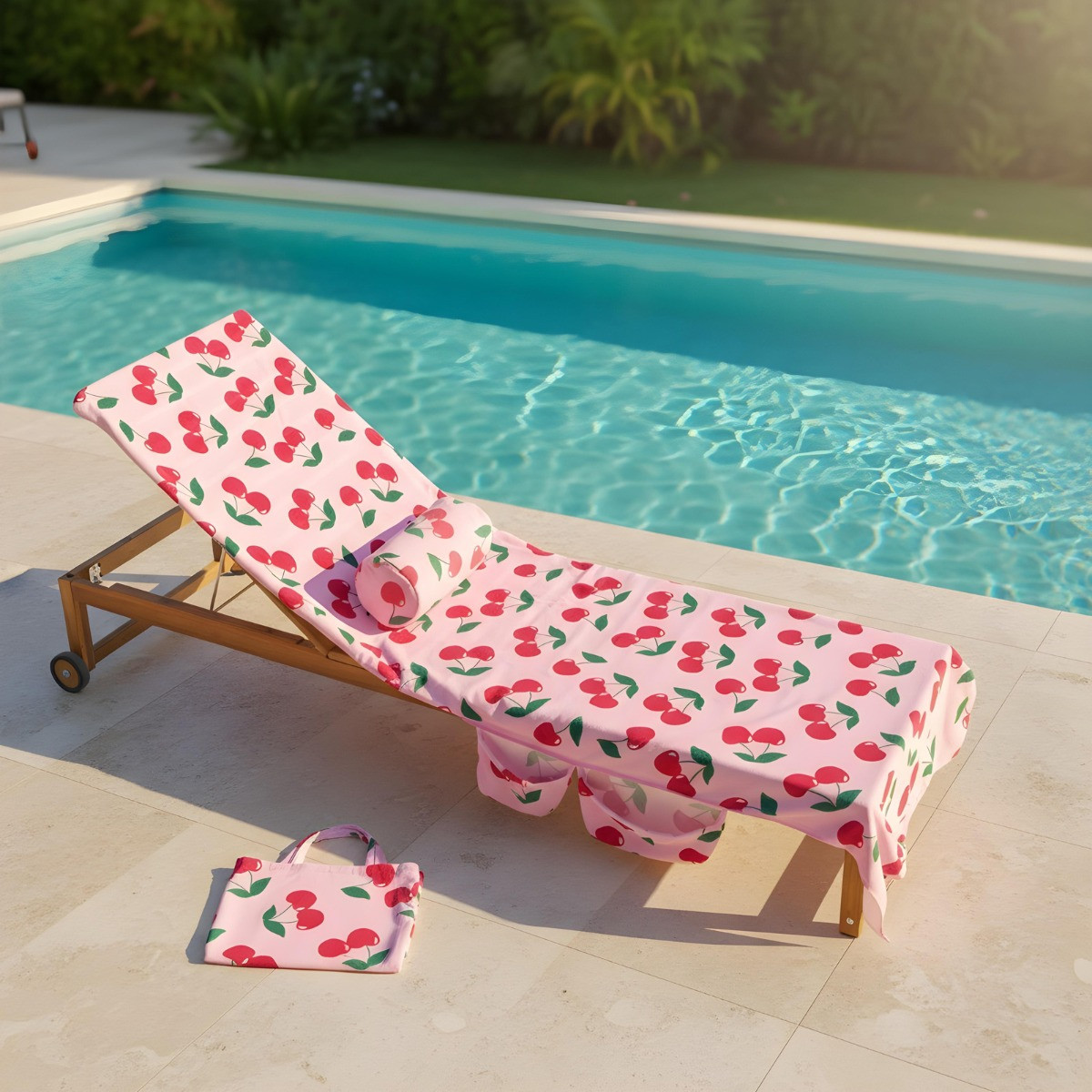 OHS Cherry Print Inflatable Beach Bolster Pillow - Pink>