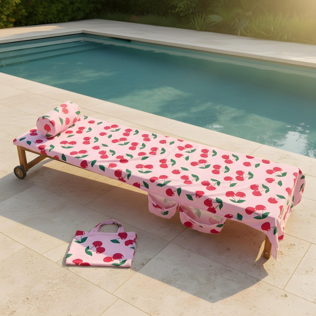 OHS Cherry Print Inflatable Beach Bolster Pillow - Pink>