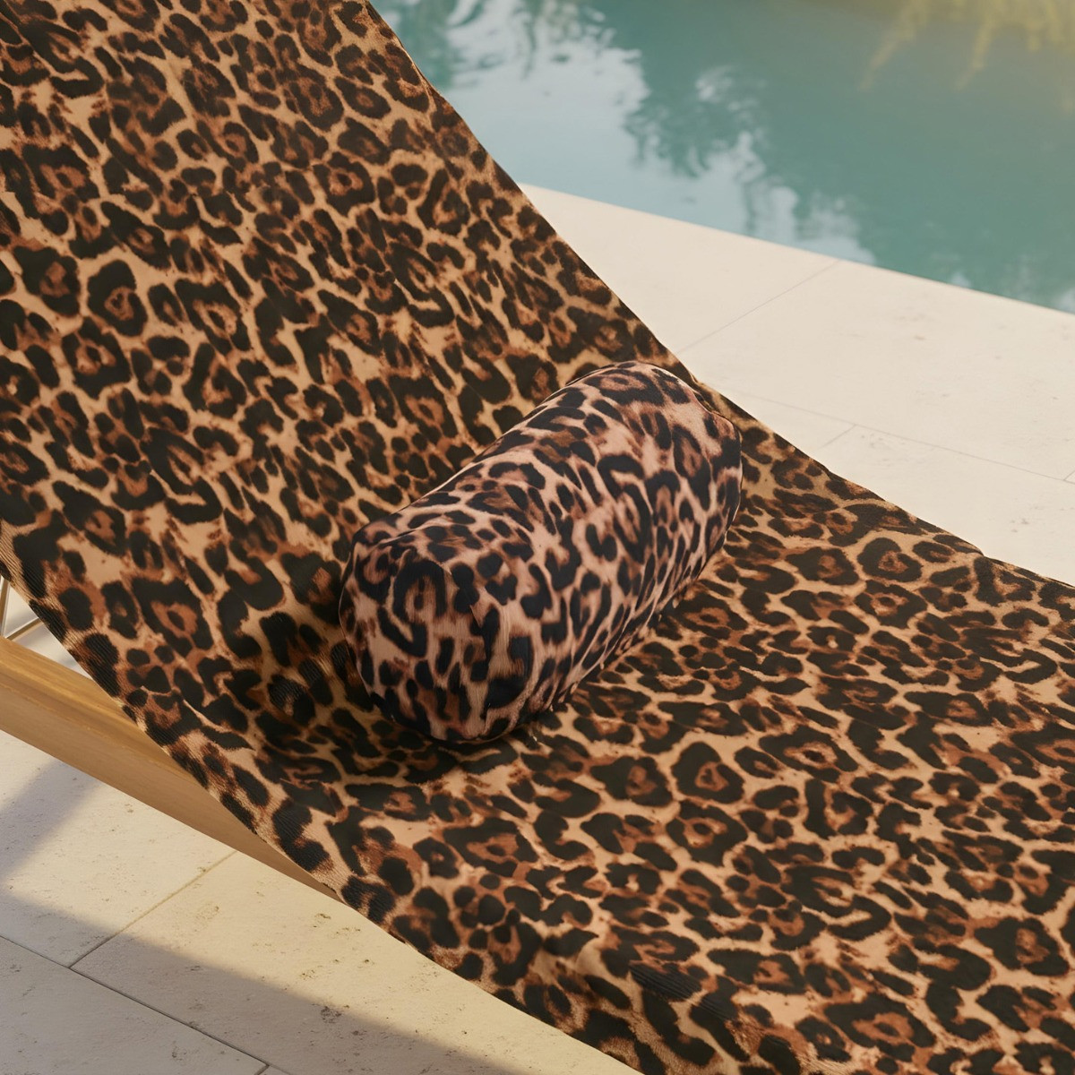 OHS Leopard Print Inflatable Beach Bolster Pillow - Natural>