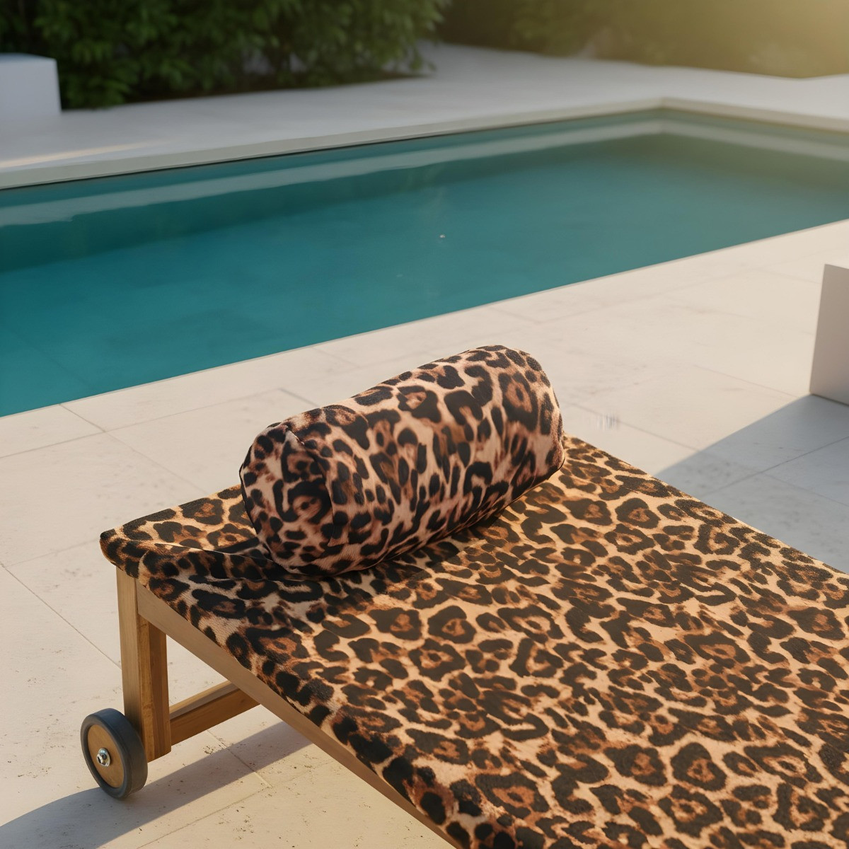 OHS Leopard Print Inflatable Beach Bolster Pillow - Natural>