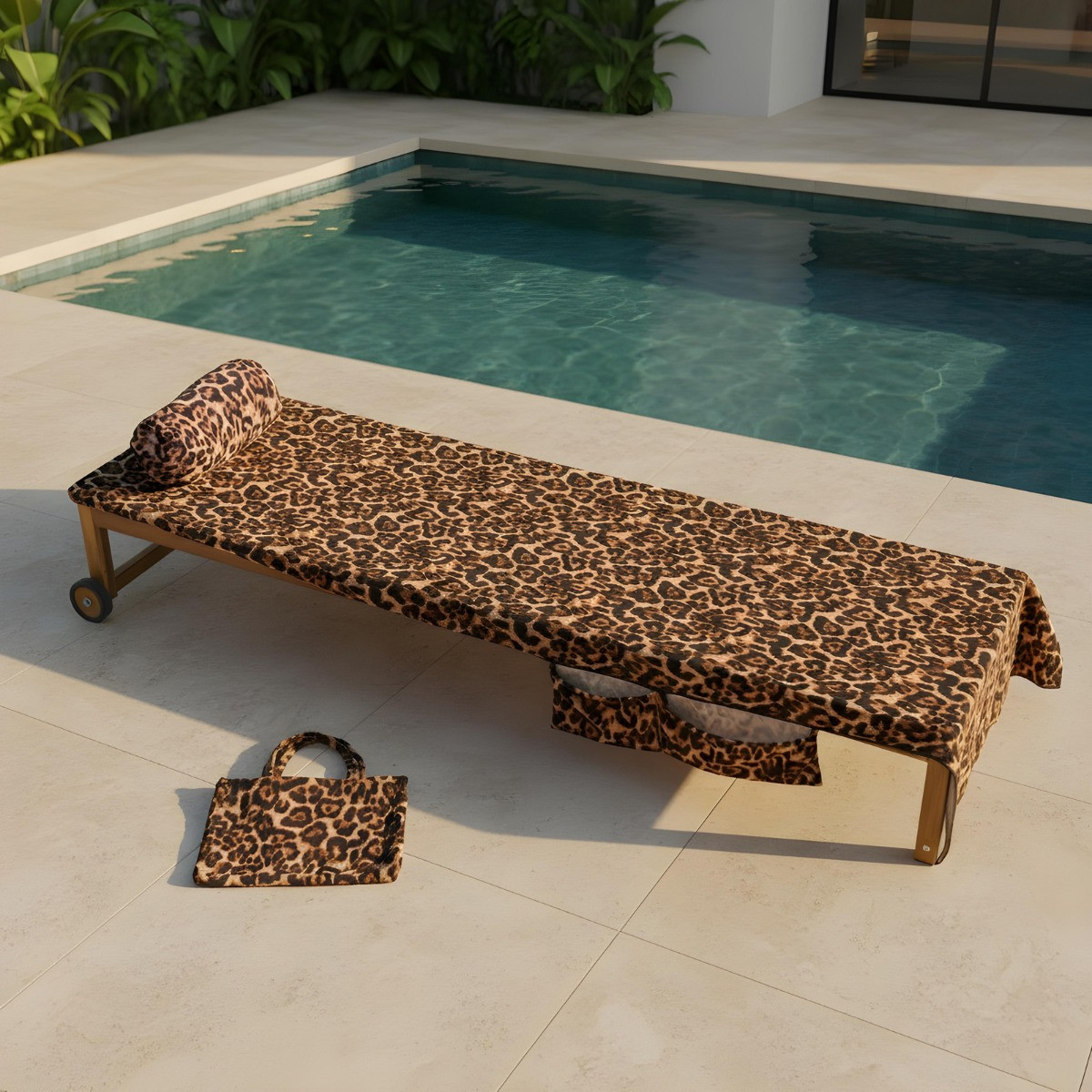 OHS Leopard Print Inflatable Beach Bolster Pillow - Natural>