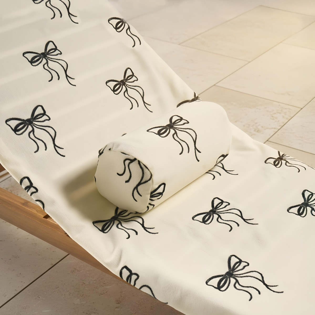 OHS Bow Print Inflatable Beach Bolster Pillow - Monochrome>