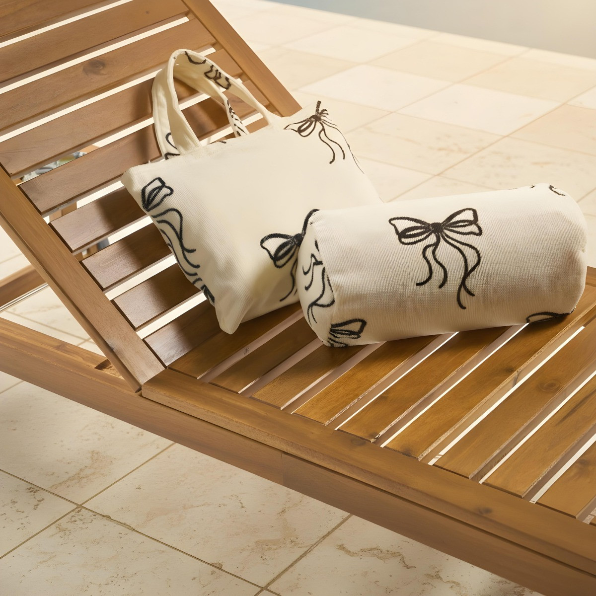 OHS Bow Print Inflatable Beach Bolster Pillow - Monochrome>