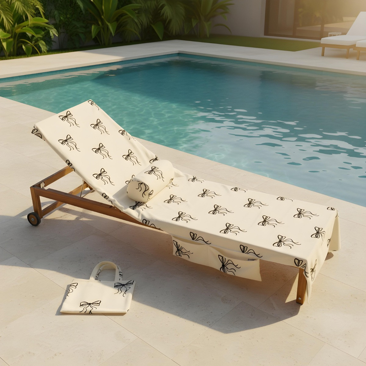 OHS Bow Print Inflatable Beach Bolster Pillow - Monochrome>