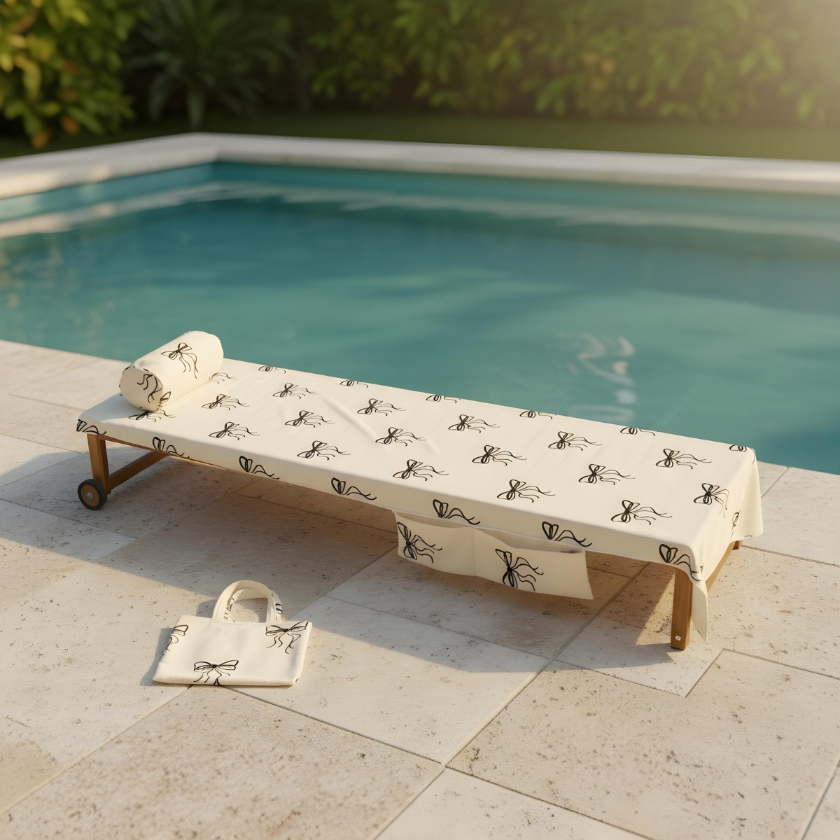 OHS Bow Print Inflatable Beach Bolster Pillow - Monochrome>