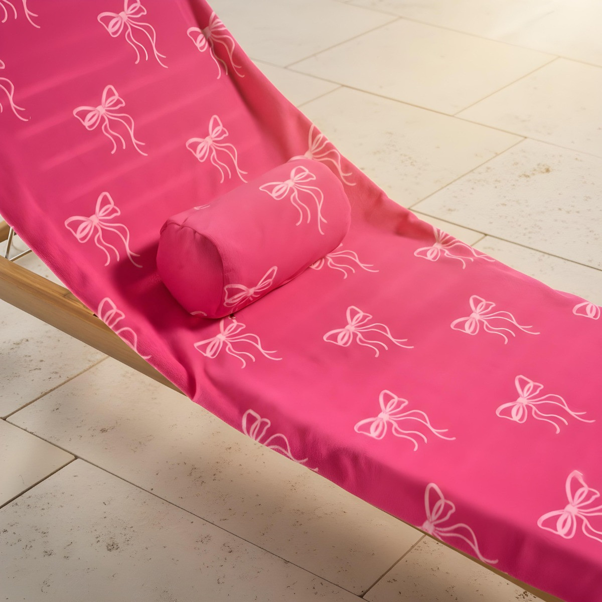 OHS Bow Print Inflatable Beach Bolster Pillow - Hot Pink>