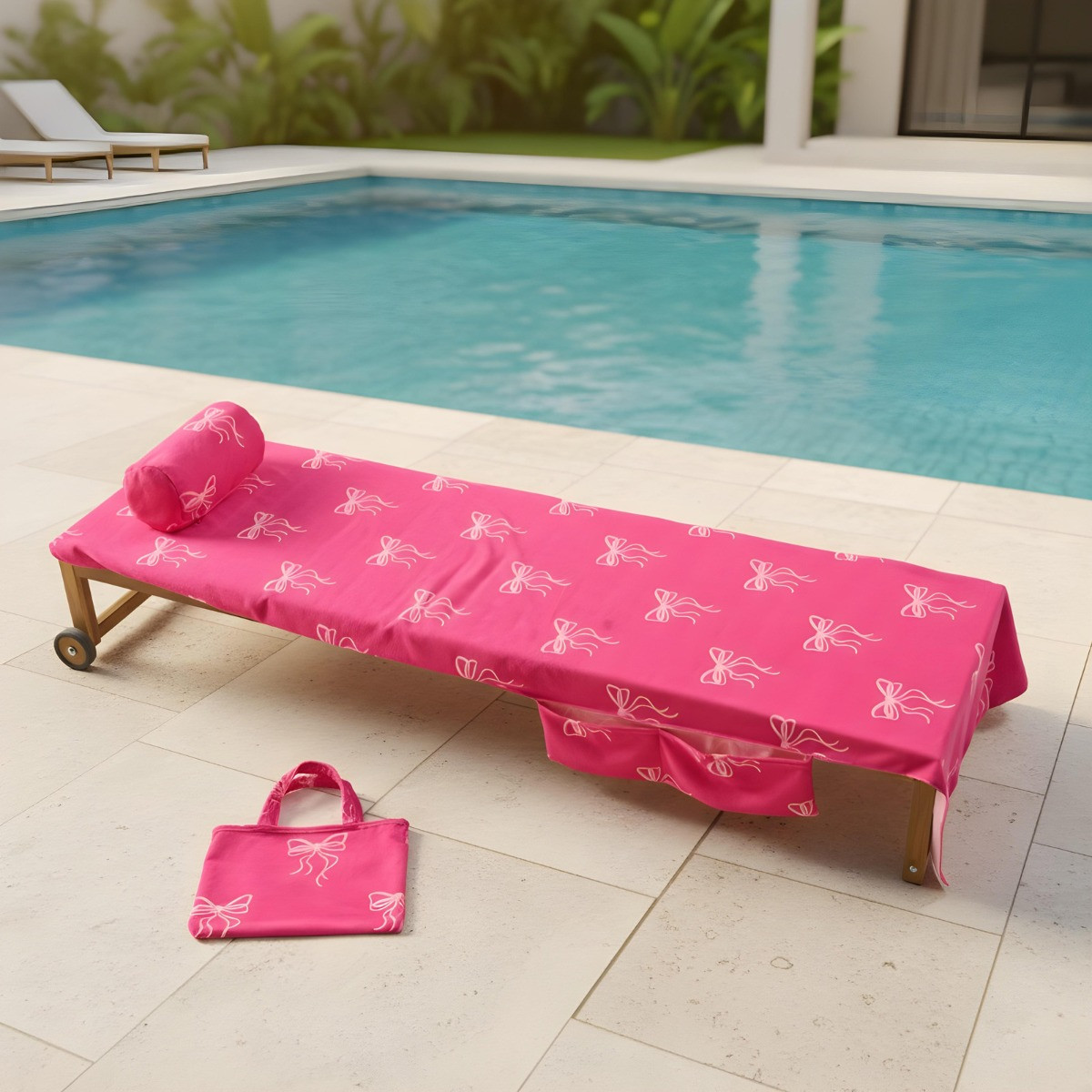 OHS Bow Print Inflatable Beach Bolster Pillow - Hot Pink>