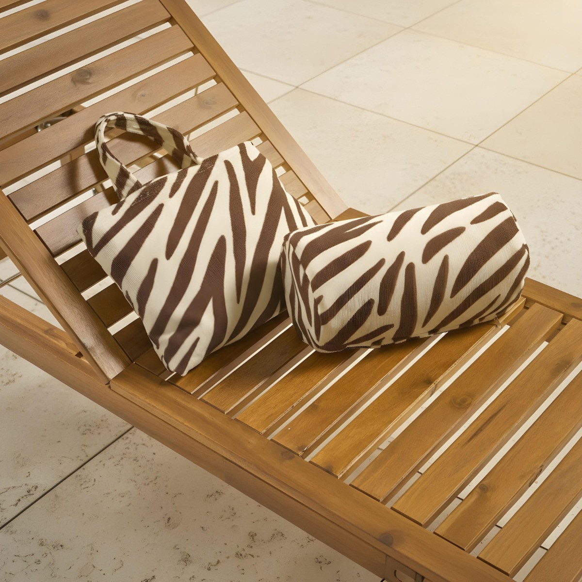 OHS Zebra Print Inflatable Beach Bolster Pillow - Brown/Cream>