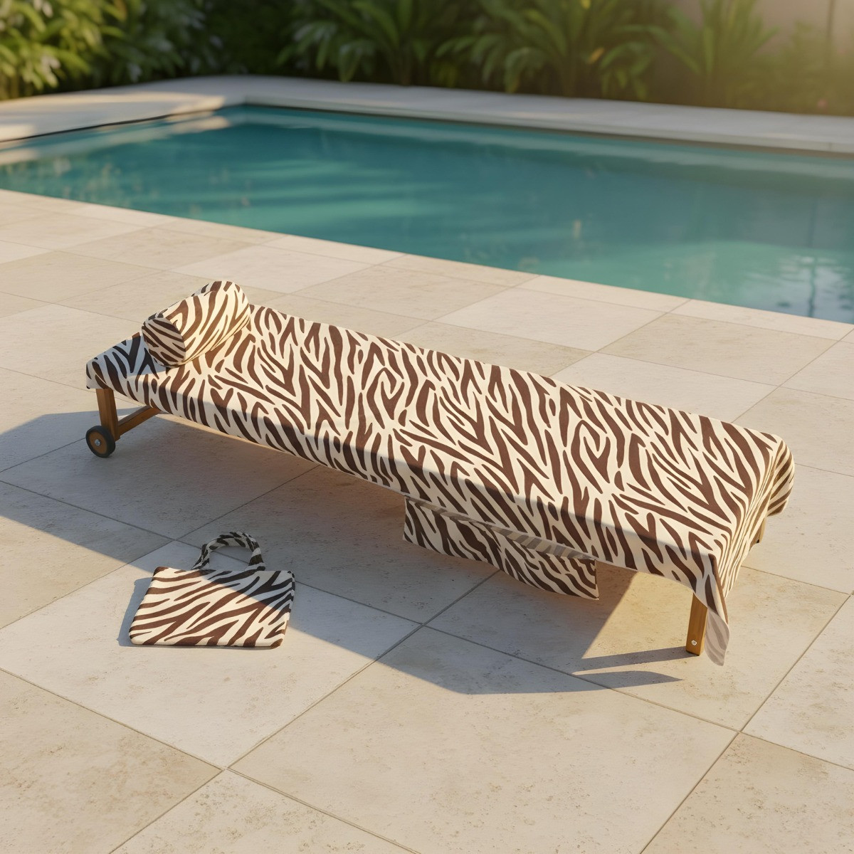 OHS Zebra Print Inflatable Beach Bolster Pillow - Brown/Cream>