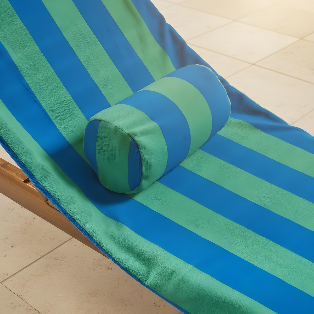 OHS Stripe Inflatable Beach Bolster Pillow - Blue/Green>
