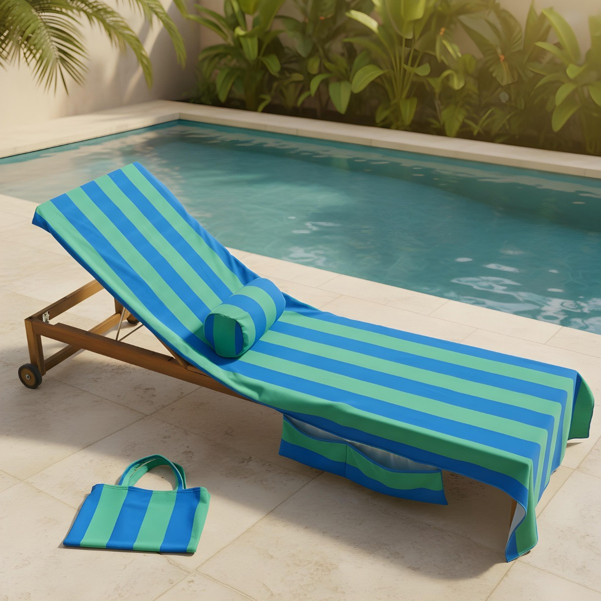 OHS Stripe Inflatable Beach Bolster Pillow - Blue/Green>