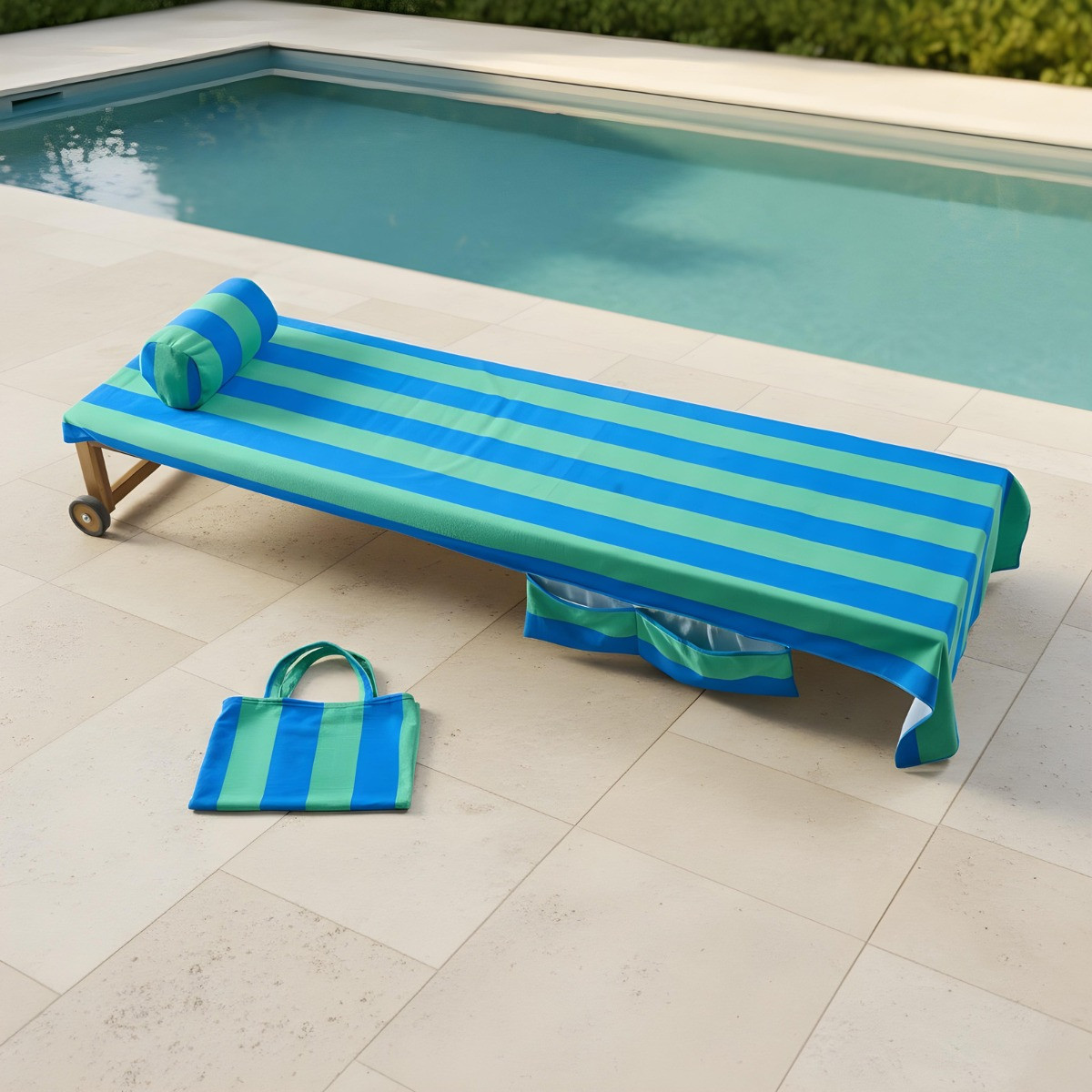 OHS Stripe Inflatable Beach Bolster Pillow - Blue/Green>