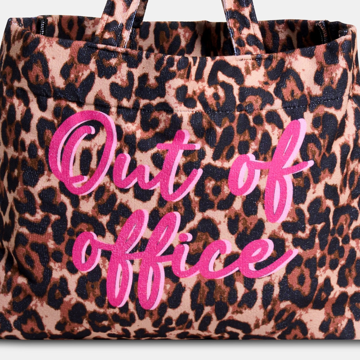 OHS Leopard Print Out Of Office Slogan Beach Bag & Pouch - Natural>