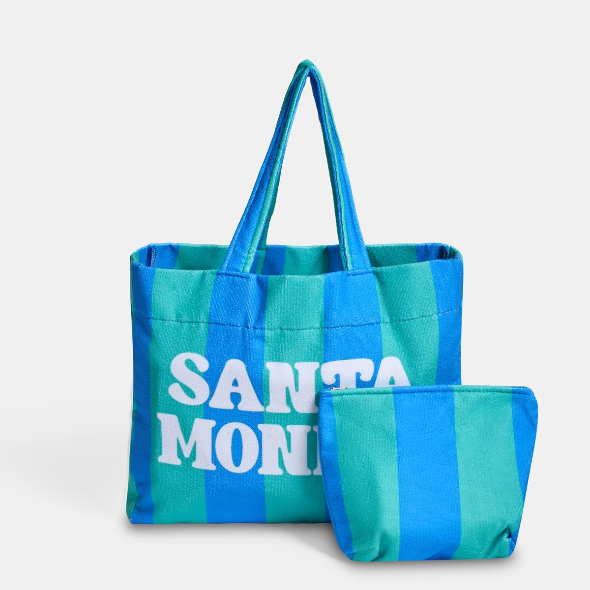 OHS Santa Monica Slogan Beach Bag & Pouch - Green/Blue>