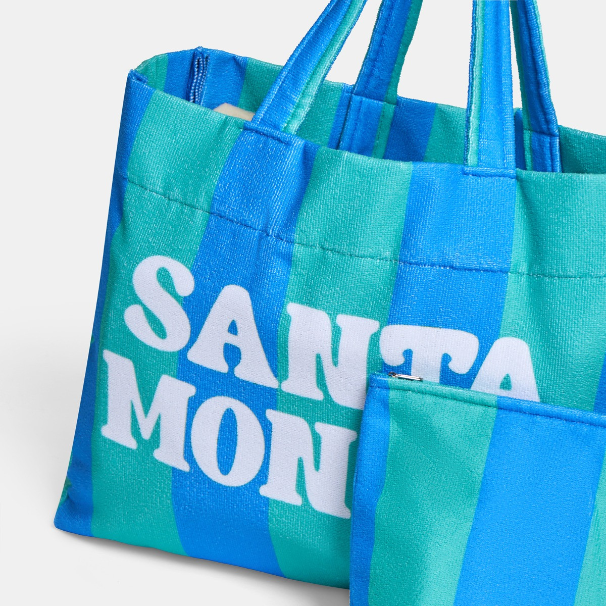 OHS Santa Monica Slogan Beach Bag & Pouch - Green/Blue>