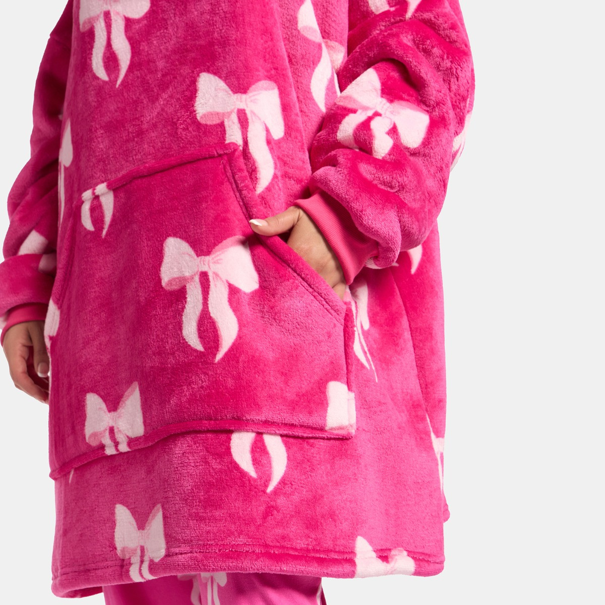 OHS Adults Bow Print Hoodie Blanket - Hot Pink>