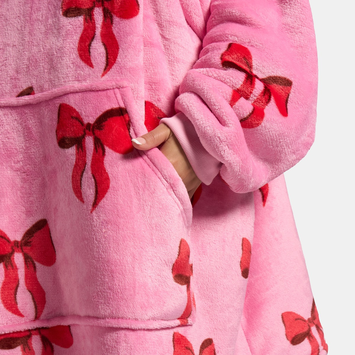 OHS Adults Bow Print Hoodie Blanket - Pink>