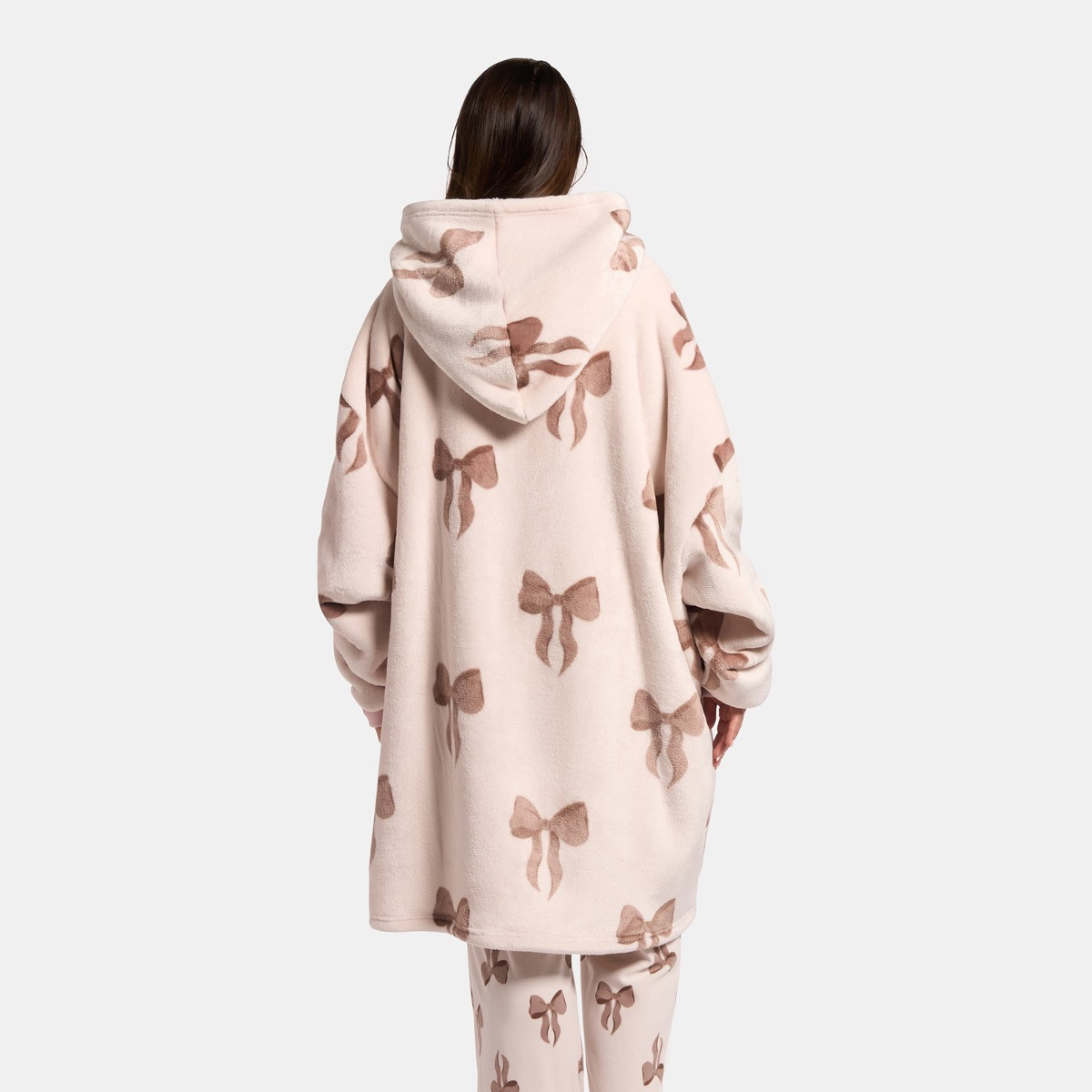 OHS Adults Bow Print Hoodie Blanket - Cream>