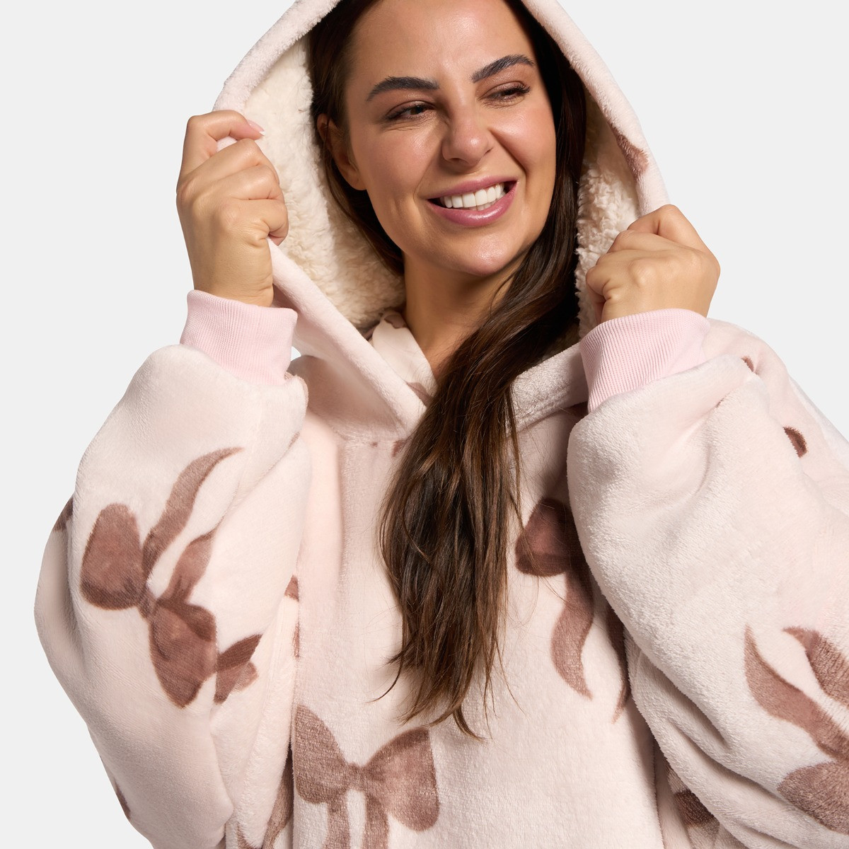 OHS Adults Bow Print Hoodie Blanket - Cream>