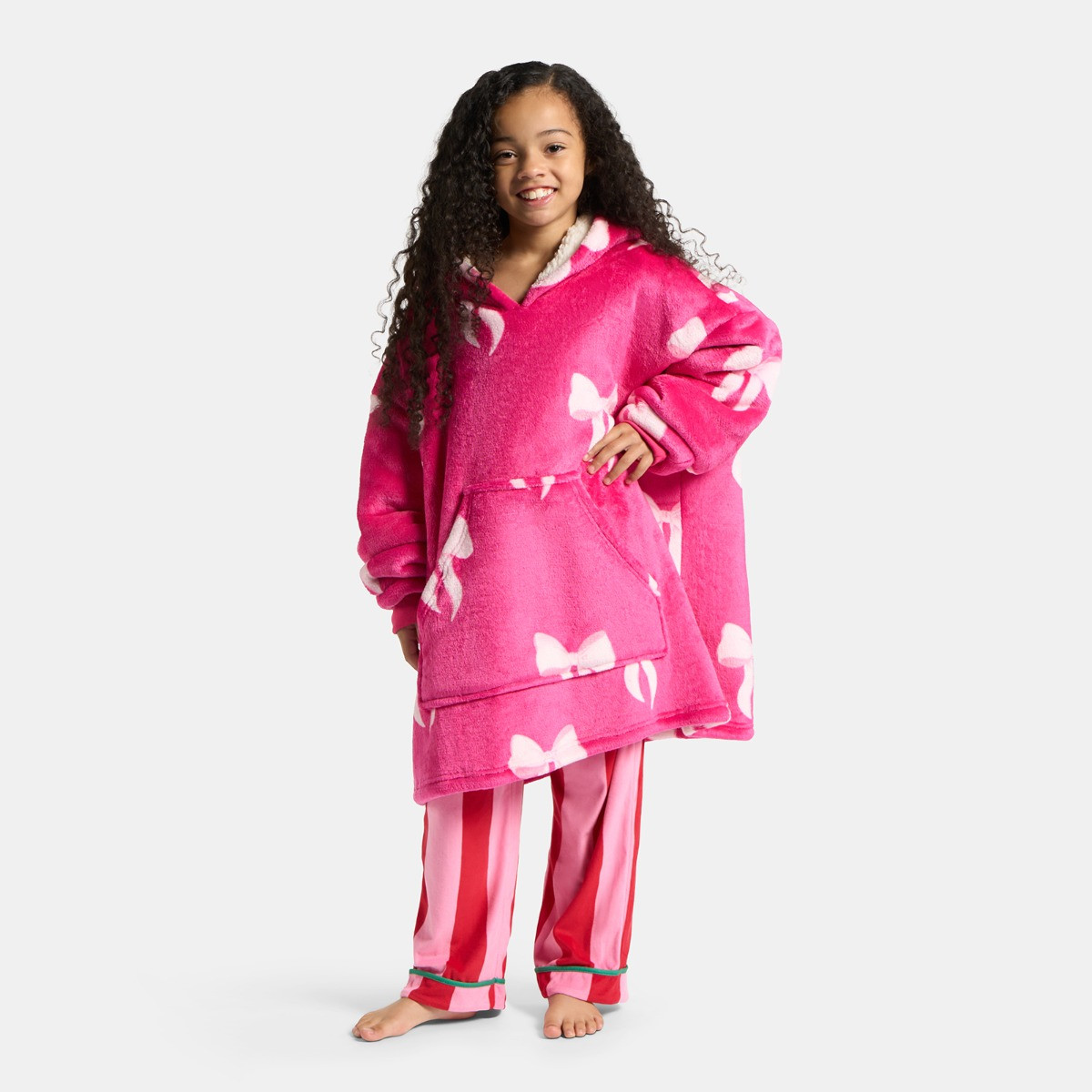 OHS Kids Bow Print Hoodie Blanket - Hot Pink>