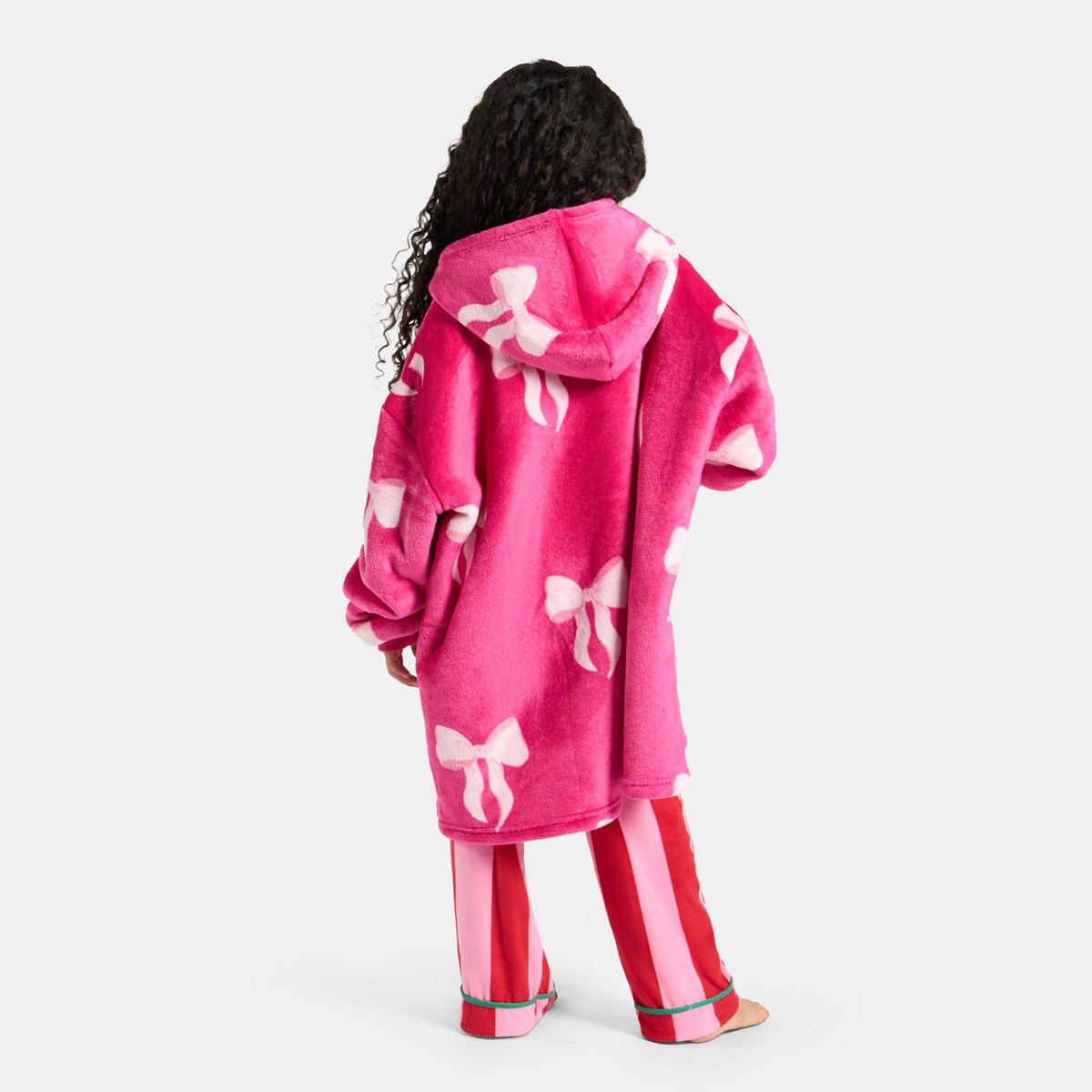 OHS Kids Bow Print Hoodie Blanket - Hot Pink>