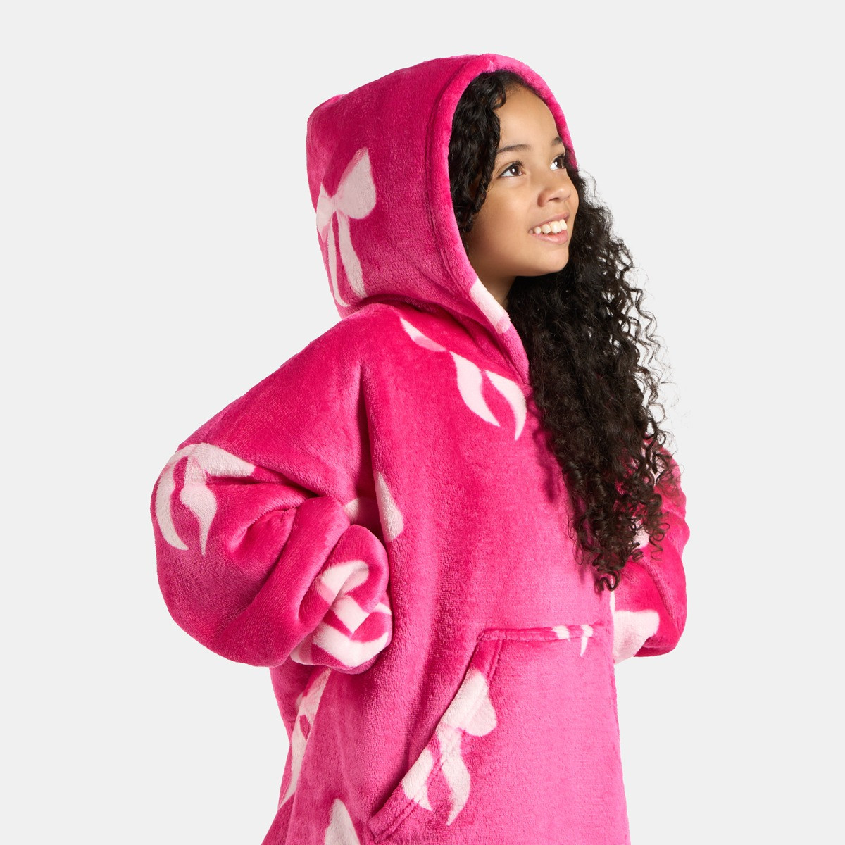 OHS Kids Bow Print Hoodie Blanket - Hot Pink>