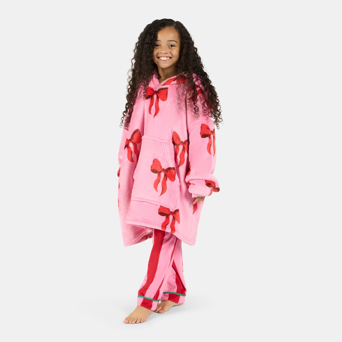 OHS Kids Bow Print Hoodie Blanket - Pink>