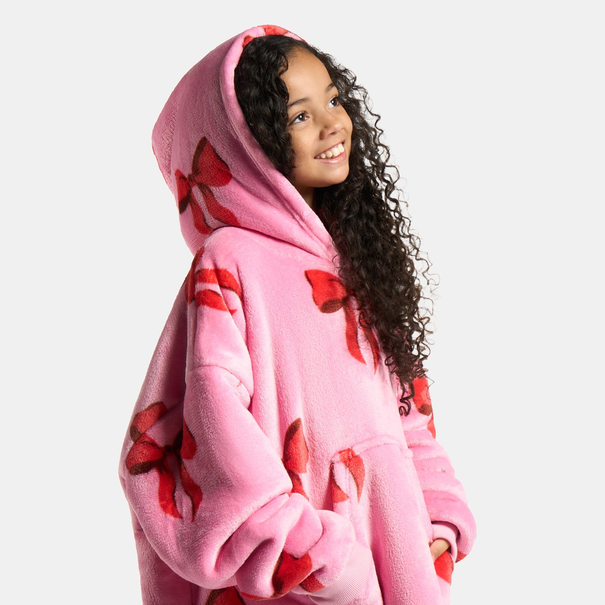 OHS Kids Bow Print Hoodie Blanket - Pink>