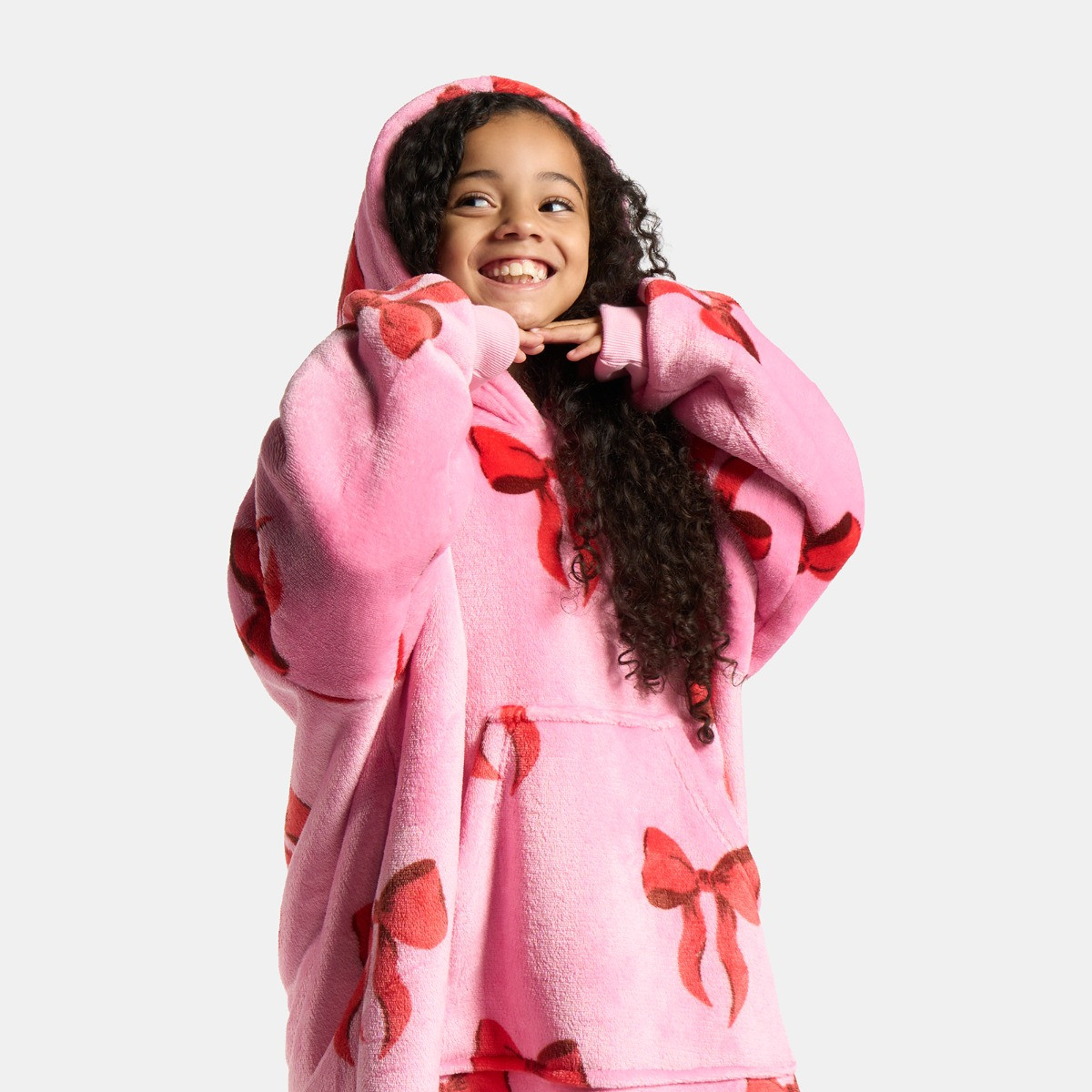 OHS Kids Bow Print Hoodie Blanket - Pink>